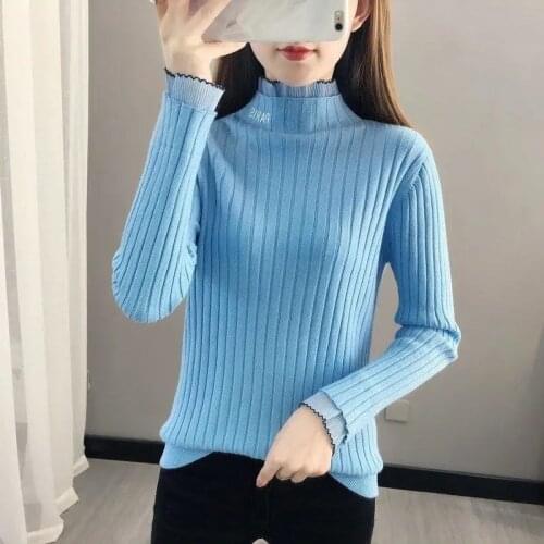 New Women Sweater 2021 Knitted Jumper Autumn Winter Tops Turtleneck Pullovers Casual Sweaters Long Sleeve Slim Base shirt Female