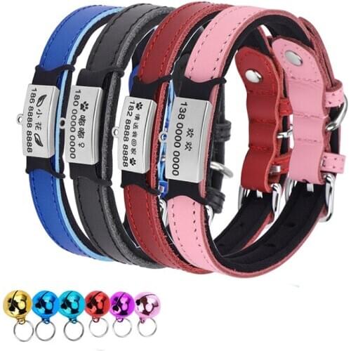 Real Leather Dog Name Collars Pet Dogs Personalized Collar DIY Tags Free Name and Phone Number ID Tags Collars