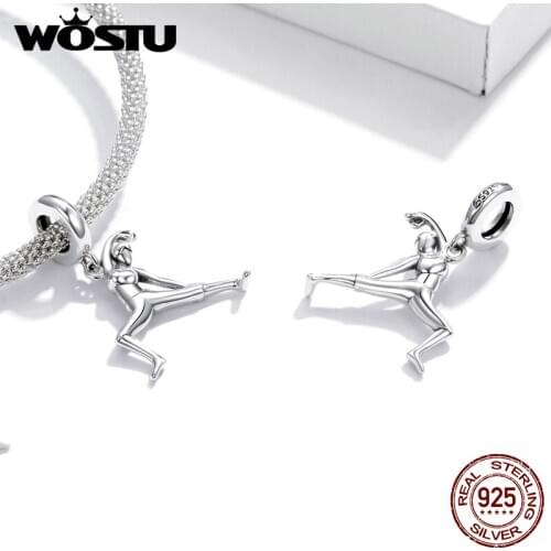 WOSTU New Yoga Position 100% 925 Sterling Silver Charms Pendant fit for Bracelets Necklaces Silver Jewelry Gift DAC386