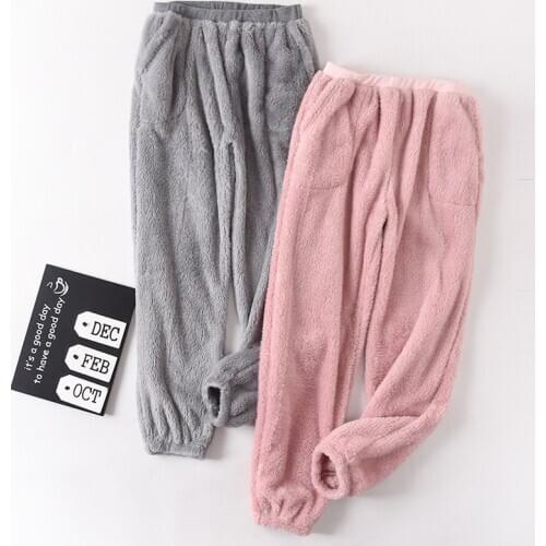 Simple ladies autumn and winter thickening womens warm pants trousers comfortable flannel home pants velvet pants pajama pants