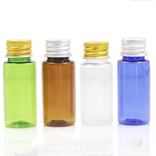 Empty Plastic Bottle 15ml Aluminum Cap Bottle Cosmetic Container Brown Plastic Container Empty Blue Bottle Plastic Packing 50pcs