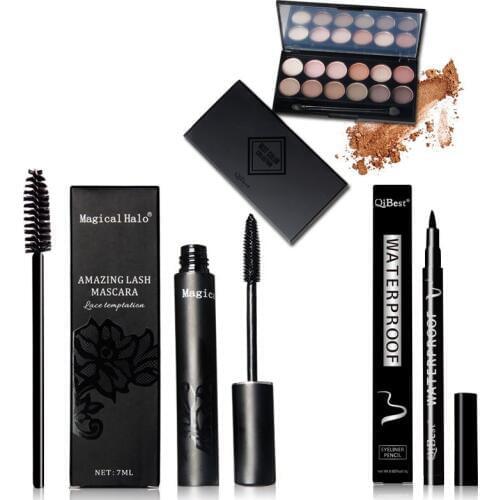 QiBest 15Pcs/Set Mascara Eyeliner Eyeshadow Eyelash Make Brush Professional Makeup Set Cosmetics Tool Kit Cosmetics Gift Set