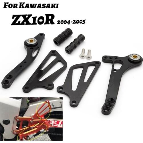 CNC Adjustable Aluminum Motorcycle Rearset Foot Peg Brake Gear Shift Shifter Lever + Wing For Kawasaki ZX10R ZX-10R 2004-2005