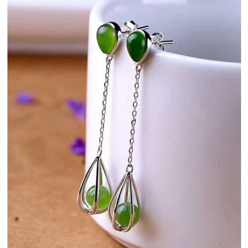 Hetian Biyu Silver Inlay Earrings New Earrings Lantern Concept j33