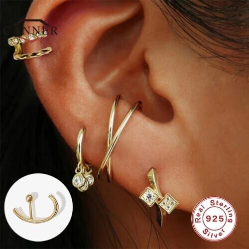 CANNER 100% Real 925 Sterling Silver Stud Earrings for Women Gold Color Piercing Earring Earings Fine Jewelry Gift pendientes