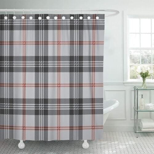 Red Tartan Plaid Black Pattern Scottish Traditional Abstract Shower Curtain Waterproof Polyester Fabric 72 x 78 Inches Set