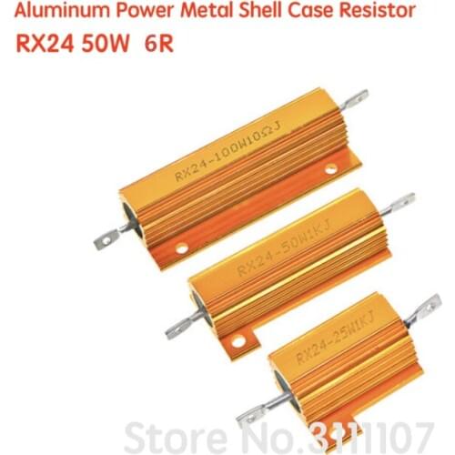 RX24 50W 6R 6RJ Power Resistor Golden Metal Shell Case Heatsink Resistance Resistor 6 ohm 50w Metal Aluminum Case