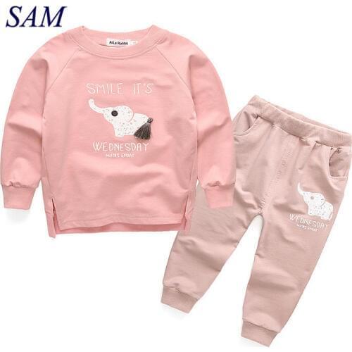 Baby boys and girls sports suit 2019 autumn elephant print long-sleeved tops+ trousers two-piece childrens clothes set