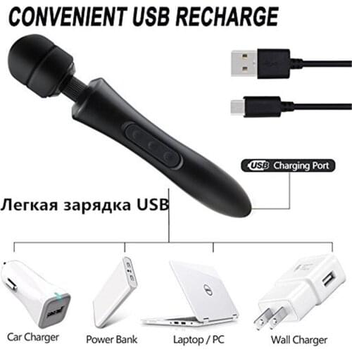 20 modes Body massage Powerful magic wand massager AV Wand Vibrator sex products USB rechargeable vibrators Sex Toys for women