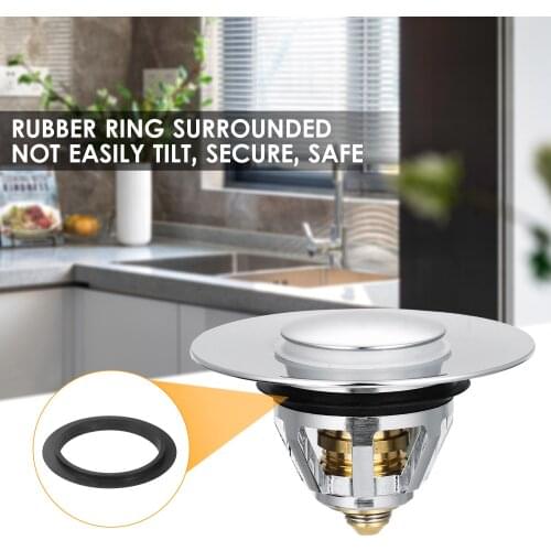 Stainless Steel Pop-Up Drain Filter Universal Push-Type Bounce Core Stopper Sink Drain Plug with Anti-Clogging Strainer Basket
