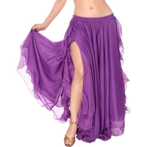 2-Layer Dance Accessories with Ruffle Fringe Side Sits Belly Dance Skirts for Women Chiffon Skirt
