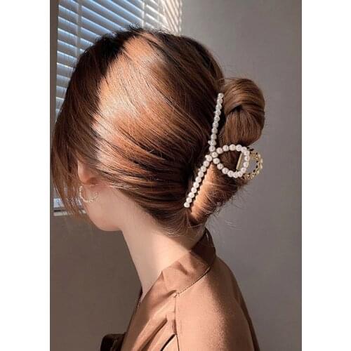 1PC 2021 Korea Elegant Crystal Imitation Pearl Women Hair Claws Hairpin Crab Metal Geometric Hair Clips Barrettes