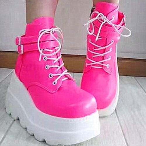 MCCKLE Women Boots Lace Up Platform Womens Modern Ankle Boots Pu Leather Square Toe Ladies Autumn Shoes Zipper Female Shoe 2021