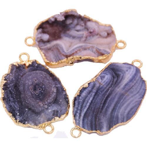 Natural Geode Druzy Stone women connector charms amulet Pendants for bracelets Jewelry galaxy crystal quartz Jewelry as gift
