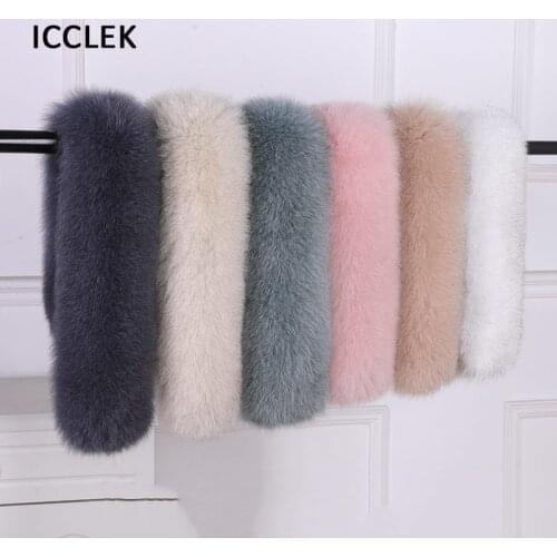 Women 100% Natural Real Fox Fur Collar For Coat Hood Fur Hat Collar Scarf Luxury Fox Fur Scarves Winter Warm Neck Warmers Shawl