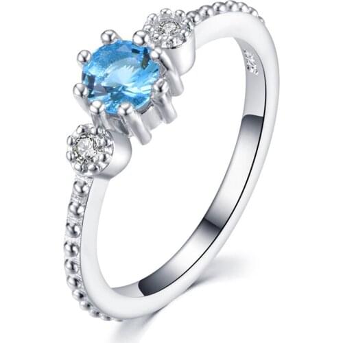 925 Silver Minimalism Ring For Women Size 5-10 Fashion Blue Cubic Zircon Promise Bride Jewelry Wedding Engagement Gifts