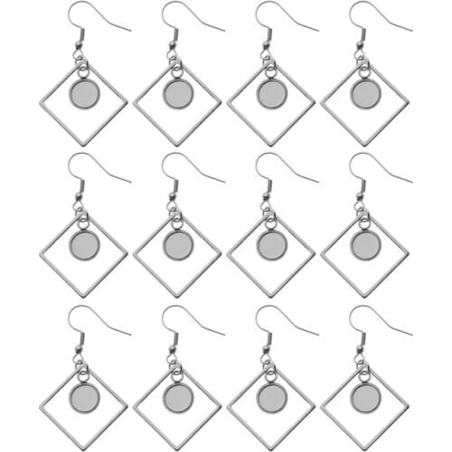 10pcs Fit 12mm Round Cabochon Earring Settings Diy Stainless Steel Blank Base Bezels With Square Frame Charms For Jewelry Making