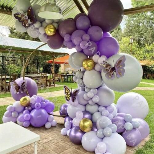 124Pcs Romantic Purple Wedding Balloon Set 4D Chrome Gold Balloon Arch Garland Kit For Birthday Baby Shower Decoration