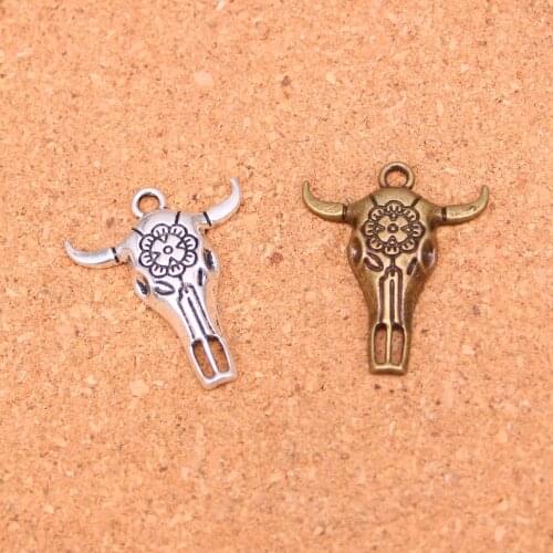 15pcs Antique skull bull ox head Charms Pendants for Jewelry Making DIY Handmade Craft 32*26mm