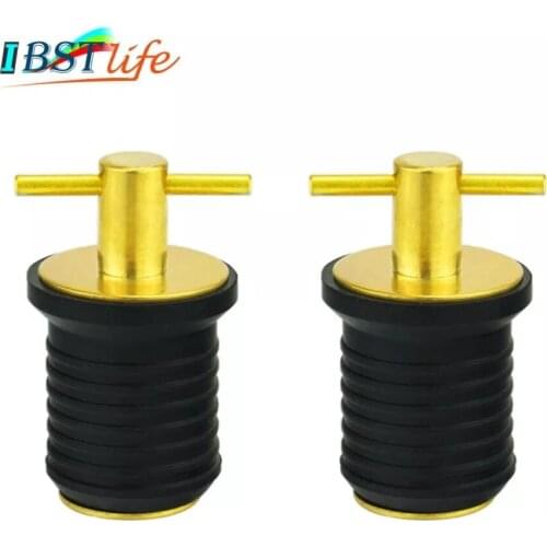 2PCS BEST MATEL Rubber Brass T-Handle TWIST-IN Hull Livewell Boat Drain Plug Boat bilge transom seawall baitwell Marine Hardware