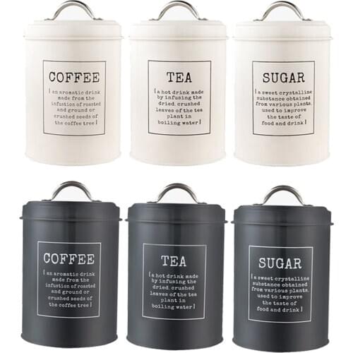 3x Iron Condiment Jar Container with Lids - Coffee Tea Sugar Holder, Perfect for Your Home, Kitchen, Counter