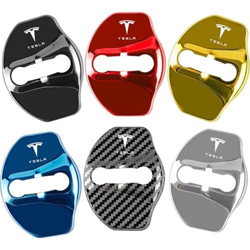 4pcs Stainless Steel Car Door Lock Buckle Protective Rust Cover Metal Sticker For Tesla Model 3 Model Y Badge Style Accessories