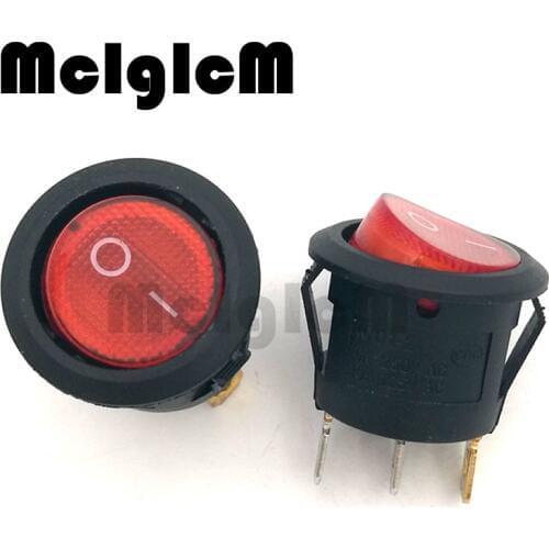 5pcs Round Rocker Switch 3 pin 250V / 10A 125V SPDT ON-OFF Snap-in with RED Led light 20mm Diameter