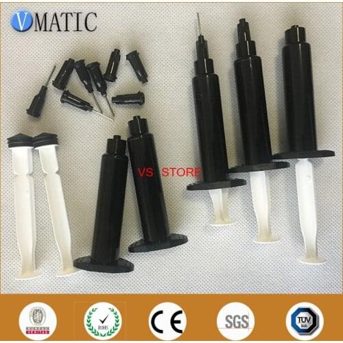 Free Shipping 10 Sets 5cc / ml Black UV Plastic Syringe With Glue Dispensing Needle/ Syringe Cap/Stopper