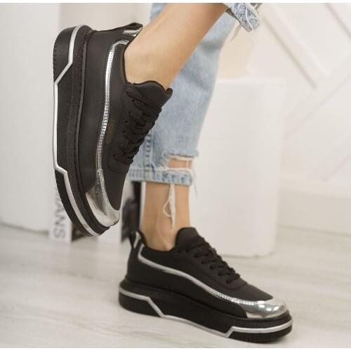 Chekich Womens & Mens Casual Shoes Black and Gray Colors Artificial Leather Lace Up Casual Shoes Summer Season Luxury View Silver Vulcanized Unisex Sneakers Lightweight Wedding Office Air Sewing Sole CH041 Women V3