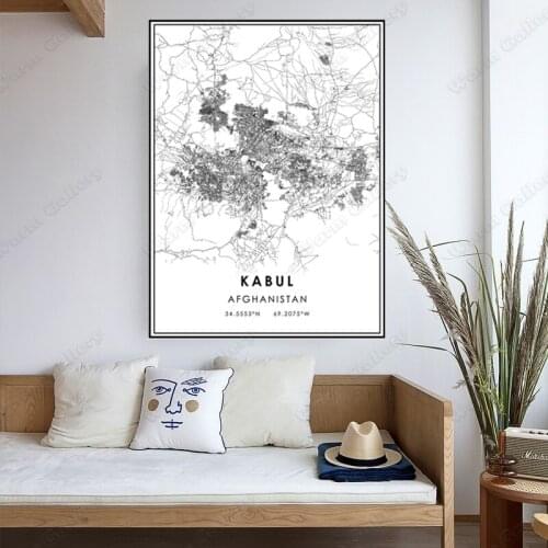 Black and White Afghanistan City Map The Kabul City Map Poster HD Print Wall Art Canvas Nordic Landscape Painting