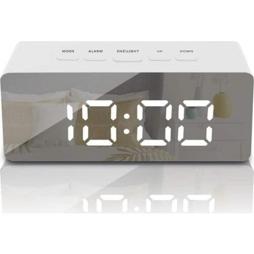 Digital Mirror Alarm Clock LED Electronic Table Desktop Clock Snooze Alarm Clock Temperature Time Display For Home Decoration