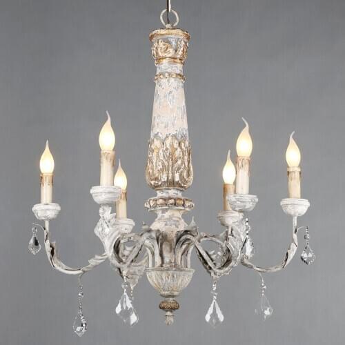 Wooden Iron Chandelier Lighting Vintage Crystal Lustre Pendant Chandelier Living Room Kitchen Bedroom Retro Loft Light WF