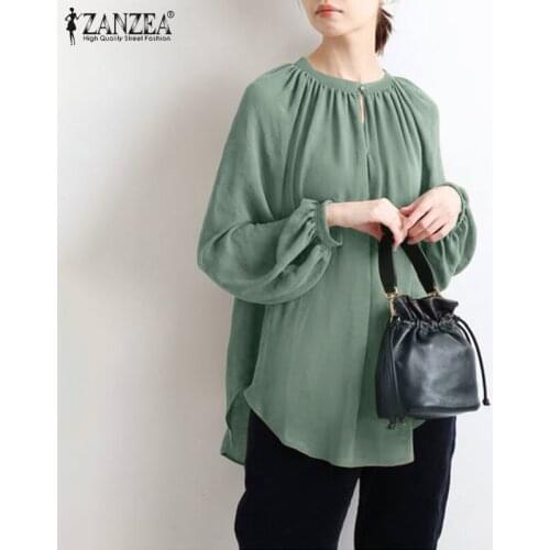 Plus Size Elegant Spring Office Lady Solid Tops 2021 ZANZEA Women Blouse Casual Long Sleeve Loose Work Blusas Female Tunic Shirt