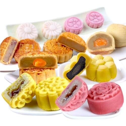 250g Mooncake Mold with 6pcs Round Flower Stamps Hand Press Moon Cake Pastry DIY 11UA