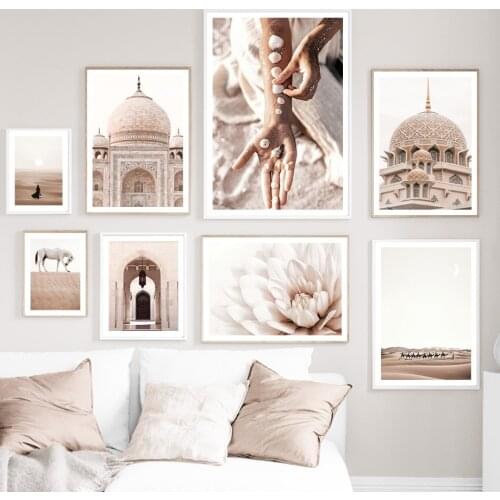 Taj Mahal Shell Flower Desert Horse Camel Canvas Painting Wall Art Print Nordic Poster Wall Pictures For Living Room Decoration