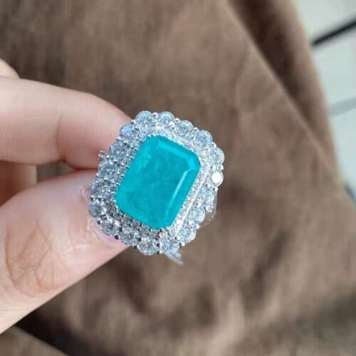 Top Quality 925 Sterling Silver Wedding Aqua Green Party Fashion Wild Noble Ring Jewelry Female Big Green Silver Ring