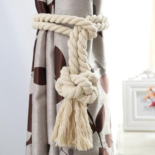 2 Pieces Cotton Knitted Curtain Rope Tieback, Cotton Knot Braided Window Curtain Buckle Home Decorative Drapes Holdback