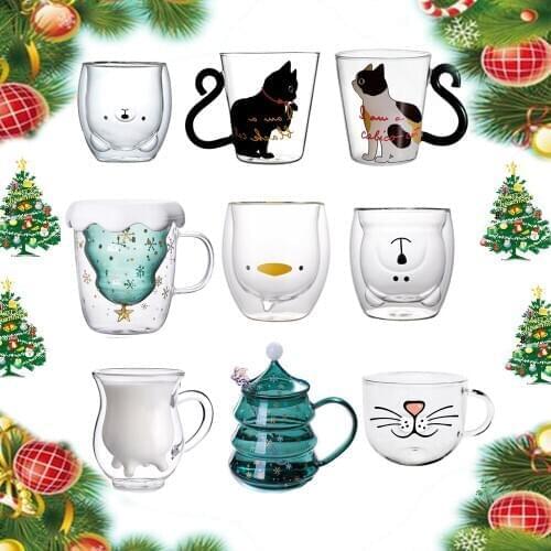 Creative Glass Cup Tea Large Wine Glasses Mug Double Bottom Kawaii Shot Crystal Coffe Beakers Breakfast Valentines Day Gift