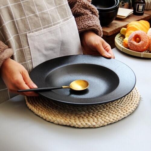 Flying Saucer Ceramic Black Steak Plate Hotel Salad Plates Straw Hat Plate Plate Simple Western Cuisine Plate Pasta