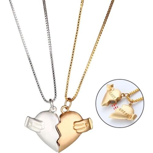 Magnetic Metal Heart Couple Necklace Long-distance Lover Heart Attraction Pendant Necklaces for Women Girls Valentines Day Gift