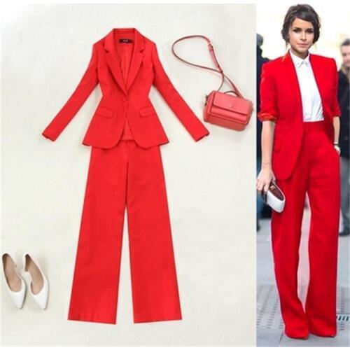 Fashion red suit femme plus size 19 spring and summer New casual big red Slim one button suit + wide leg pants OL suit women