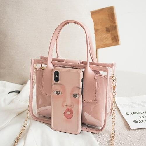 Fashion Trend Jelly Transparent Bag Women Solid Crossbody Handbag PVC PU Leather Zipper Composite Bags Chain Shoulder Strap Bag