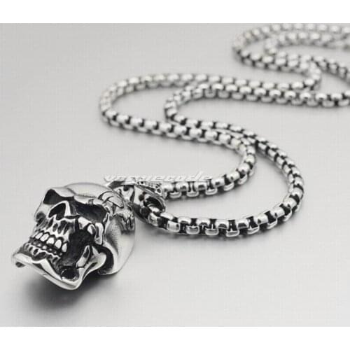 Skull Pendant 316L Stainless Steel Mens Biker Rock Punk Style 3V006 Stainless Steel Necklace 26inch