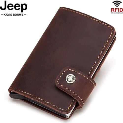 Cow Leather Men Credit Card Holders Business ID Card Case Mini Automatic Card Holder Blocking Anti-Degaussing Anti-Theft Wallet