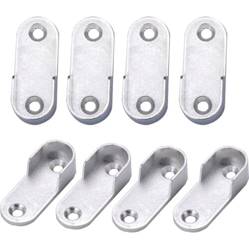 Myhomera 4Pcs 16mm Zinc Alloy Oval Wardrobe Rail Bracket Hanging Rod End Supports Closet Tube Pipe Brackets+Screws Wall Mounted