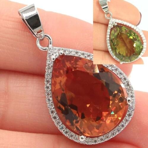 32x19mm Special Big Water Drop 20x15mm Created Color Changing Spinel Zultanite White CZ Ladies Silver Pendant