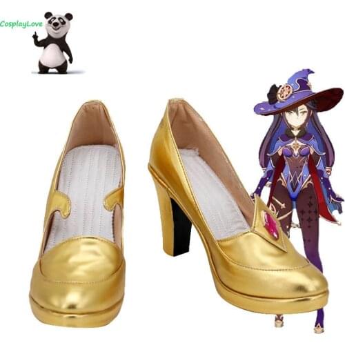 CosplayLove Genshin Impact Mona Gold Cosplay Shoes Long Boots Leather Custom Hand Made For Girl Boy