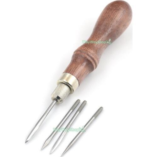 One Set 16cm Awl Tool Round Rhombic Line 4 in 1 Hand Stitching Multifunction Lacing for Sewing LeatherCraft DIY
