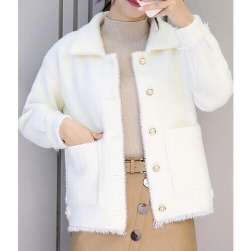 Autumn Women Clothes New Style Short Tasseled Mink Woolen Sweater Jacket Korean Version Knitted Cardigan Fur Coat Yellow AA5261