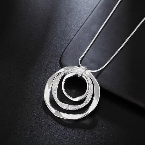 New Fine 925 Sterling Silver Bohemia three circle pendant Necklace For Women fashion Wedding Jewelry party Holiday gift